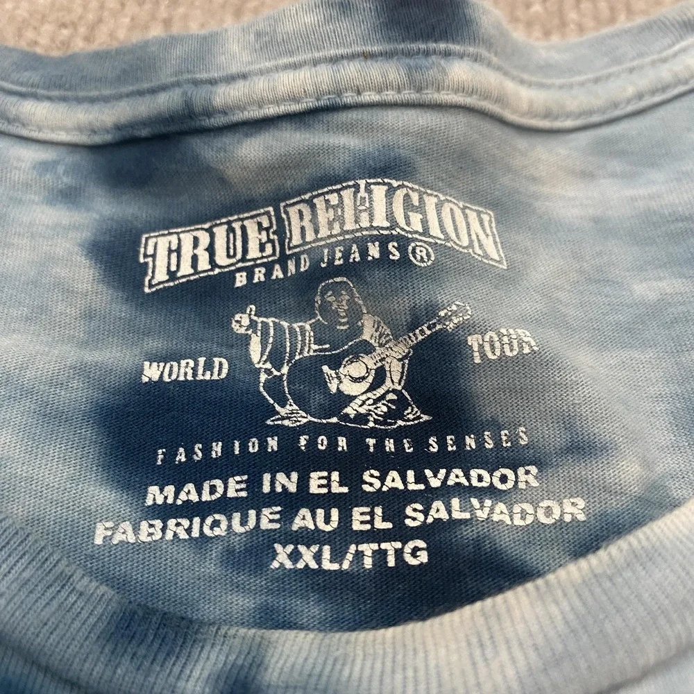 True Religion Shirt Mens 2XL Blue Tie Dye Buddha Graphic Fashion Senses Tee